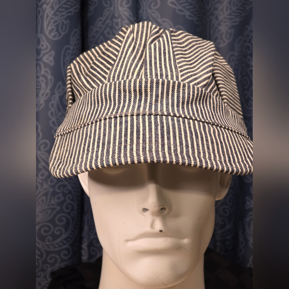 Train Conductor Hat Engineer Cap Striped Denim Cap Sz 7 USA Sanforized!Rare NWT!